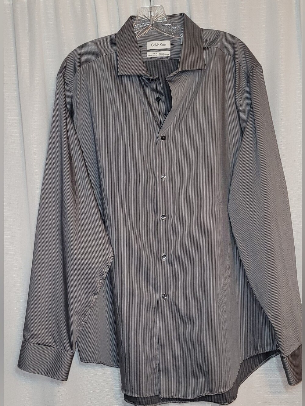 Calvin Klein Men's Charcoal Pinstripe Dress Shirt 17 1/2  34-35